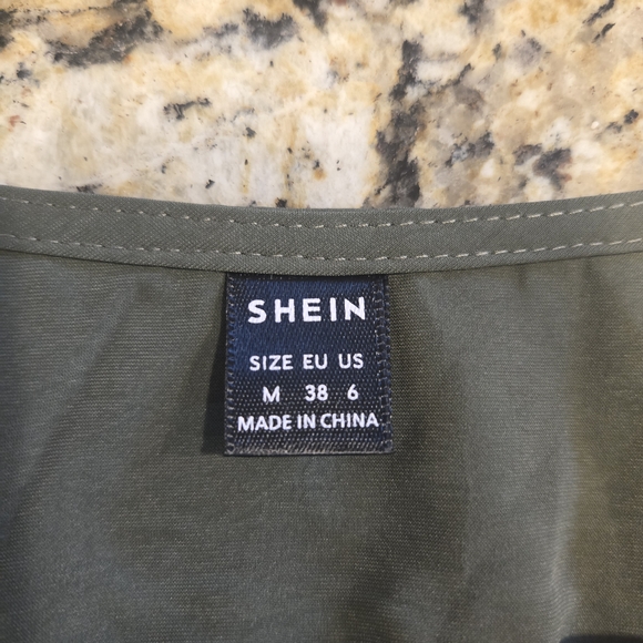 SHEIN Olive Green Midi Dress V Neck Womens Medium - Picture 5 of 6